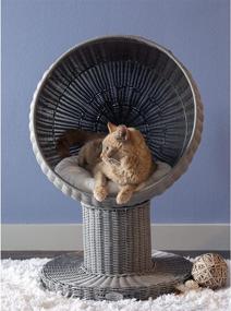 img 3 attached to 🐱 The Refined Feline Kitty Ball Cat Bed - Curved Raised Shape, Soft Washable Cushion, Scratch-Proof Poly Rattan - for Cats and Kittens in Smoke