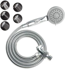 img 4 attached to HauSun Handheld Shower Head - On/Off Switch, 5 Spray Settings, 6.5ft Extra Long Hose, High Pressure With Bathroom Faucet Kit & Universal Adapter Holder Mount For Wall, Chrome Finish