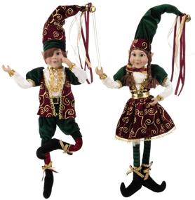 img 4 attached to Set of 2 Posable Elf Christmas Figures - 24-inch Red and Green Xmas Elves for Holiday Party Home Decoration