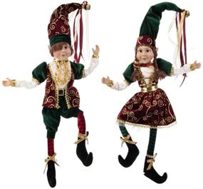 img 2 attached to Set of 2 Posable Elf Christmas Figures - 24-inch Red and Green Xmas Elves for Holiday Party Home Decoration