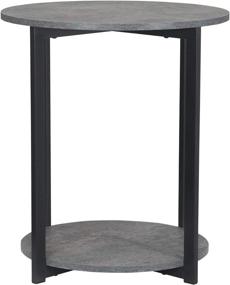 img 2 attached to Stylish Storage Solution: Grey Wooden Side End Table with Slate Faux Concrete Shelf