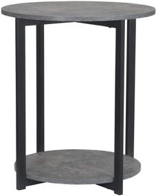 img 4 attached to Stylish Storage Solution: Grey Wooden Side End Table with Slate Faux Concrete Shelf