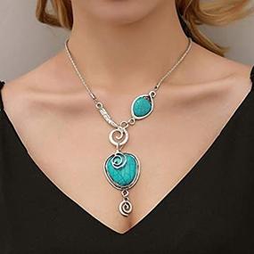 img 2 attached to Boho Turquoise Silver Flower Collar Jewelry Set - Artmiss Necklace and Drop Earrings for Women