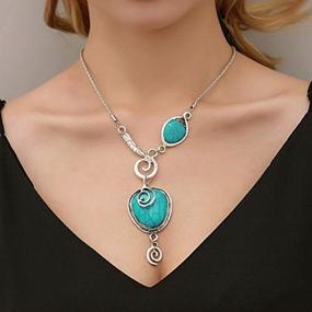img 3 attached to Boho Turquoise Silver Flower Collar Jewelry Set - Artmiss Necklace and Drop Earrings for Women