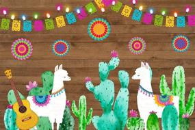 img 3 attached to 🌵 Vibrant Fiesta Theme Photography Backdrop: Mexican Dress-up, Cactus Party, Alpaca, and Guitar Props - HUAYI 7x5ft W-1953