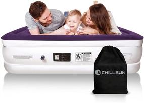 img 4 attached to CHILLSUN Queen Air Mattress with Built-in Pump - Best Inflatable ✨ Airbed for Home, Camping & Travel - Double High Blow Up Bed, 80x60x18in