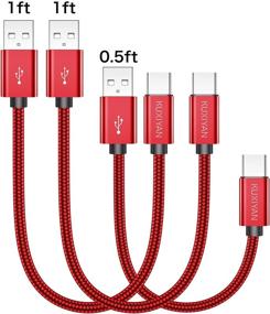 img 4 attached to Короткий набор USB C кабелей 3 шт: быстрая зарядка из нейлона плетеный зарядное устройство для Samsung Galaxy S10+, S9, S8 Plus, Google Pixel, Moto Z2 Z3 и других устройств - совместим с банками питания (красный)