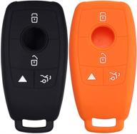 lcyam silicone remote key fob covers smooth soft rubber case fits for mercedes-benz a220 e63s amg e-class gle 350 4matic 2019 2020 2021 (black orange) logo