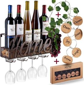 img 4 attached to Anna Stay Home Wall Mounted Wine Rack - Bottle & Glass Holder with 🍾 Cork Storage and Charms for Red, White, and Champagne - Perfect Home & Kitchen Décor