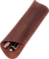 handmade genuine leather double pen case fountain pen sleeve holder pouch cover vintage (brown) логотип