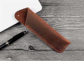 img 2 attached to Handmade Genuine Leather Double Pen Case Fountain Pen Sleeve Holder Pouch Cover Vintage (Brown)