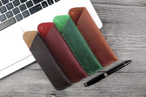 img 1 attached to Handmade Genuine Leather Double Pen Case Fountain Pen Sleeve Holder Pouch Cover Vintage (Brown)