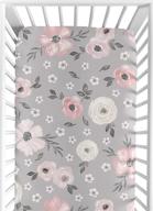 sweet jojo designs grey watercolor floral crib sheet - charming blush pink gray and white shabby chic rose flower farmhouse theme for baby or toddler bed nursery logo