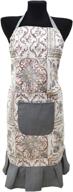 french country style grey mosaic cotton apron with pockets, lace, and adjustable neck and ties - provence inspired логотип