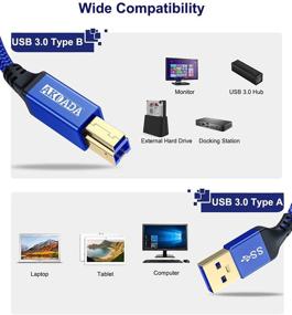 img 3 attached to 🔵 Кабель USB A к USB B 3.0 длиной 10 футов - прочный оплетенный нейлоном мужской кабель AkoaDa для принтеров, мониторов, док-станций и других устройств (синий)