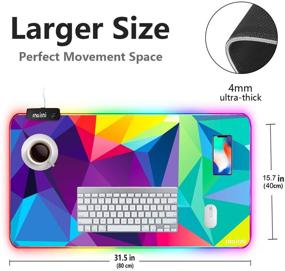 img 1 attached to 🖱️ Премиум расширенный RGB-коврик для мыши: большой игровой подсветкой Led-коврик для ПК, ноутбука MacBook и клавиатуры - водонепроницаемый, противоскользящий, ультратонкий - 31,5'' х 15,7'' (многоцветный)