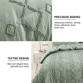 img 1 attached to 🛏️ Queen Size Green Tufted Comforter Set (90×90 inches), Boho Shabby Chic Geometry Embroidery Bedding Set 3 Pieces (1 Comforter + 2 Pillowcases), Soft Microfiber Comforter for All Seasons