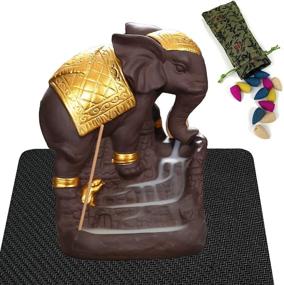 img 4 attached to 🐘 Elephant Backflow Waterfall Incense Burner Set with 50 Incense Cones, 1 Mat - Handicraft Artwork Home Décor Gift