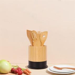 img 1 attached to 🍴 Large Kitchen Utensil Holder Caddy for Countertop with Weighted Base for Stability - 6.2 x 6.2 Inches, Black