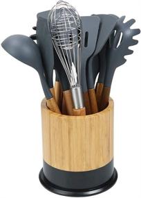 img 2 attached to 🍴 Large Kitchen Utensil Holder Caddy for Countertop with Weighted Base for Stability - 6.2 x 6.2 Inches, Black