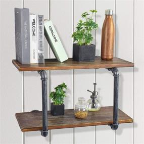 img 2 attached to 🏡 Barnyard Designs 2-Tier Floating Shelves: Farmhouse Rustic Vintage Industrial Decor for Walls – Solid Pine Wood & Metal Bookshelf