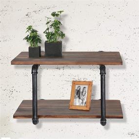 img 3 attached to 🏡 Barnyard Designs 2-Tier Floating Shelves: Farmhouse Rustic Vintage Industrial Decor for Walls – Solid Pine Wood & Metal Bookshelf