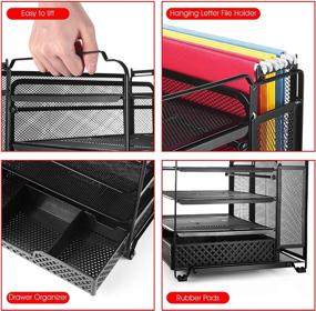 img 1 attached to 📦 Black 4-Trays Mesh Office Supplies Desk Organizer with Drawer and Vertical Upright Section - Perfect for Home and Office Use