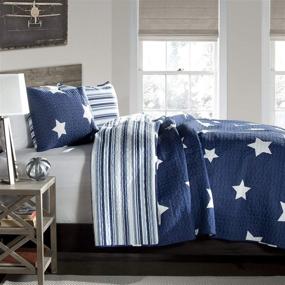 img 4 attached to 🌟 Luxurious Lush Decor Navy Star Quilt: Reversible Twin Bedding Set with Striped Patterns & Pillow Shams