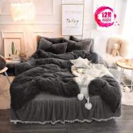 🛏️ mukka faux fur velvet fluffy duvet cover set queen – plush shaggy comforter cover in dark grey logo