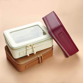 img 1 attached to Stylish Clear Makeup Bag: Leather Cosmetic Organizer with Zipper - Ivory