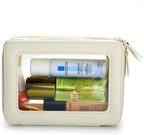 img 4 attached to Stylish Clear Makeup Bag: Leather Cosmetic Organizer with Zipper - Ivory