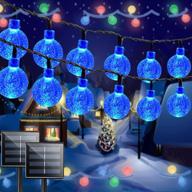 🔵 2pk solar string lights outdoor waterproof: 100 led crystal globe lights, 8 modes - blue, garden party & christmas decor logo