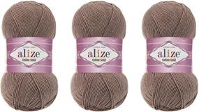 img 1 attached to Lot of 3 Alize Cotton Gold Thread Crochet Hand Knitting Yarn - 55% Cotton 45% Acrylic, 300g, 1082yds (688 Milky Brown Melange)