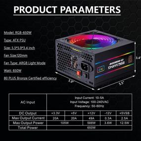 img 3 attached to 💥Блок питания ESGAMING PC мощностью 650 Вт | PSU сертифицированный 80 Plus Bronze с ARGB-подсветкой | ATX игровой блок питания | Тихий 120 мм RGB-вентилятор | Гарантия 10 лет