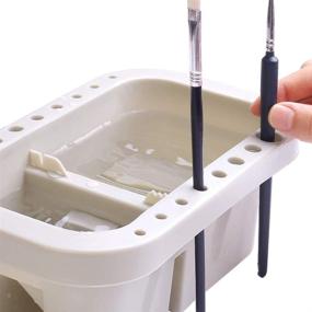 img 2 attached to Looneng Multifunction Brush Basin: Brush Tub with Holder and Palette for Paint Brushes