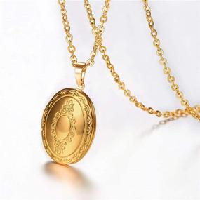 img 3 attached to Персонализированное колье-медальон U7 Round - нержавеющая сталь покрытая золотом 18K с индивидуальной гравировкой фото или текста - идеальный подарок для женщин и девочек.