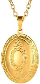 img 4 attached to Персонализированное колье-медальон U7 Round - нержавеющая сталь покрытая золотом 18K с индивидуальной гравировкой фото или текста - идеальный подарок для женщин и девочек.
