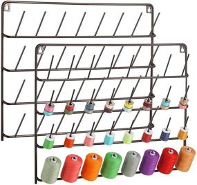 img 4 attached to 🧵 BTY 32 Spools Sewing Thread Rack 2 Pack - Wall Mounted Metal Organizer for Craft Room - Brown