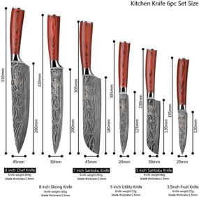 img 2 attached to 🔪 Набор профессиональных поварских ножей FineTool: Японский набор кухонных ножей из высокоуглеродистой нержавеющей стали 7Cr17mov с красной деревянной рукоятью - 6 предметов