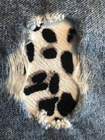 img 3 attached to 🐆 Ivory and Gray Cheetah Leopard Print Stretch Peek-A-Boo Denim Patches by Holey Patches in Various Sizes (2-6 inches x 6 inches)