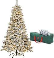 6ft pre-lit snow flocked christmas tree – artificial holiday tree with 720 branch tips, 400 warm white lights for home, office, party decoration – metal hinges, foldable base, and storage bag included logo