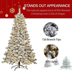 img 2 attached to 6ft Pre-lit Snow Flocked Christmas Tree – Artificial Holiday Tree with 720 Branch Tips, 400 Warm White Lights for Home, Office, Party Decoration – Metal Hinges, Foldable Base, and Storage Bag Included