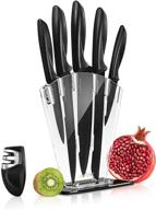 🔪 nutrichef nckns7x: 7-piece stainless steel kitchen knife set with bonus sharpener - precision knives for cutting, slicing, chopping, and dicing - includes acrylic block stand logo