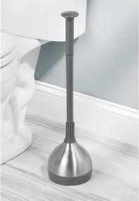 img 3 attached to 🚽 mDesign Freestanding Toilet Plunger Set with Lift &amp; Lock Cover - Compact Storage Caddy, Modern Design, Heavy Duty Gray/Brushed Stainless Steel