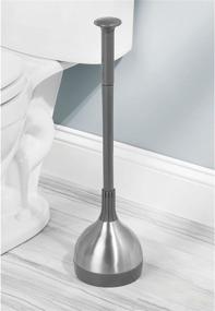 img 2 attached to 🚽 mDesign Freestanding Toilet Plunger Set with Lift &amp; Lock Cover - Compact Storage Caddy, Modern Design, Heavy Duty Gray/Brushed Stainless Steel