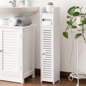 img 1 attached to AOJEZOR Small Bathroom Storage Corner Floor Cabinet: Thin Toilet Vanity Organizer, White