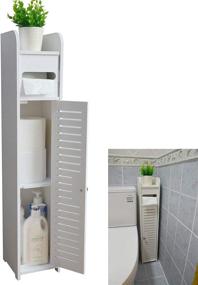 img 4 attached to AOJEZOR Small Bathroom Storage Corner Floor Cabinet: Thin Toilet Vanity Organizer, White