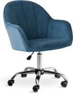 versatile velvet mid-back home office chair with wheels, ergonomic swivel task chair with arms, adjustable height for study room, living room, bedroom, and makeup (blue) logo