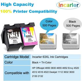 img 3 attached to 🖨️ Incarler 63XL Ink Cartridge Remanufactured - Compatible with HP 63 XL for Officejet, Envy, and Deskjet Printers (1 Black 1 Tri-Color)