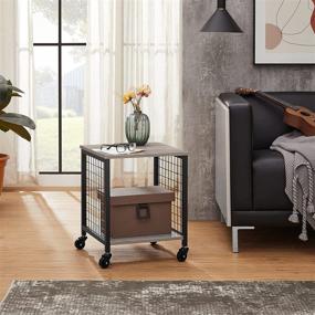 img 3 attached to 🏢 VASAGLE 2-Tier End Table with Storage Shelf, Printer Stand, Steel Frame, Industrial, Greige and Black - Perfect for Living Room and Bedroom